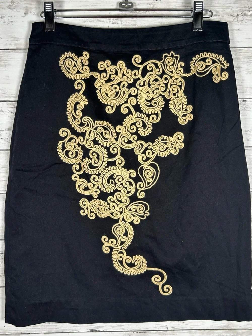 Anthropologie Floreat Black Paisley Paths Embroidered Cotton Pencil Skirt Sz 6